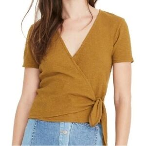 Madewell Wrap Tie Top Olive Green Small Textured